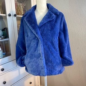 Anthropologie Luii Crop Faux Fur Coat Jacket Blue